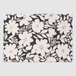 Moderne Beige Bloemen Zwart Botanisch Tissuepapier