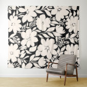 Moderne Beige Bloemen Zwart Botanisch Wandkleed (In Situ (horizontaal))