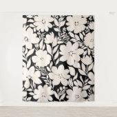 Moderne Beige Bloemen Zwart Botanisch Wandkleed (Voorkant)