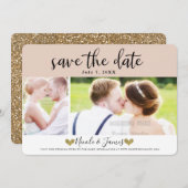 Moderne Beige Blush Save the Date Foto Bruiloft Kaart (Voorkant / Achterkant)
