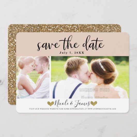 Moderne Beige Blush Save the Date Foto Bruiloft Kaart (Voorkant / Achterkant)