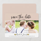 Moderne Beige Blush Save the Date Foto Bruiloft Kaart (Voorkant / Achterkant)