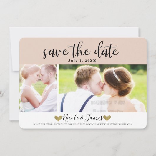 Moderne Beige Blush Save the Date Foto Bruiloft Kaart (Voorkant)