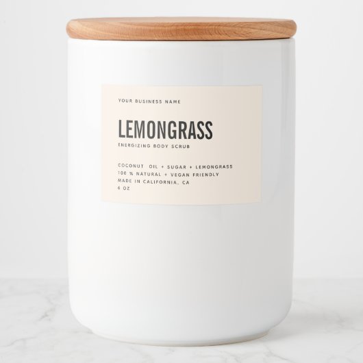 Moderne beige body scrub product label voedselcontainer etiket (Voorkant)