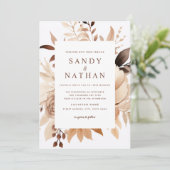 Moderne Beige Boho Bloemen Bruiloftsinvatie Kaart (Staand voorkant)