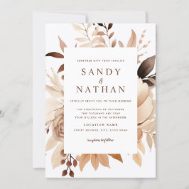 Moderne Beige Boho Bloemen Bruiloftsinvatie Kaart