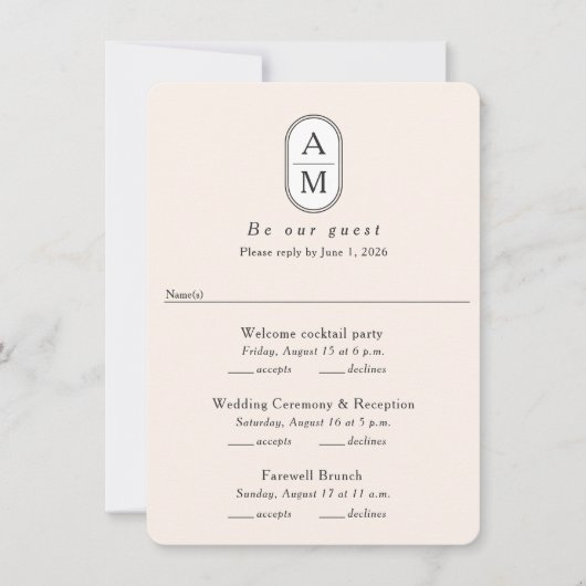 Moderne beige boog initialen Multi Events RSVP-kaa (Voorkant)