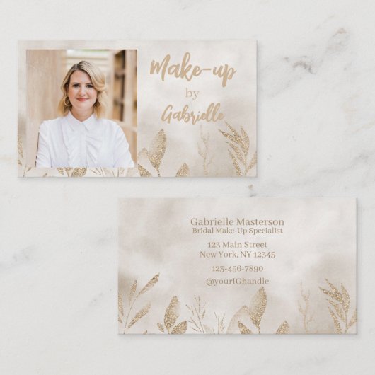 Moderne Beige Botanische Boho-foto-script Visitekaartje (Voorkant / Achterkant)
