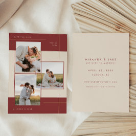 Moderne Beige Bourgondië Geometrische Inline 3 Fot Save The Date