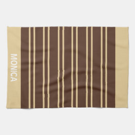 moderne Beige & Bruine Strepen Patroon Aangepaste  Theedoek
