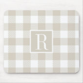 Moderne Beige Buffalo Check Monogram Initiaal Muismat (Voorkant)
