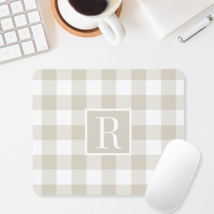 Moderne Beige Buffalo Check Monogram Initiaal Muismat