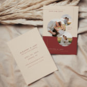 Moderne Beige & Burgundy Inline Trouwfoto Save The Date