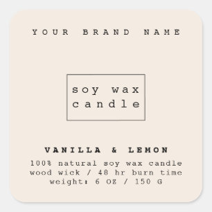 Moderne beige cosmetische verpakkingskaars vierkante sticker