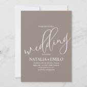 Moderne Beige Crème Script Minimaal Huwelijk Kaart (Voorkant)