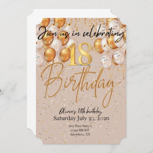 Moderne Beige en Gouden Verjaardag Uitnodiging (Voorkant / Achterkant)