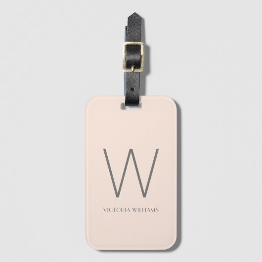 Moderne beige en grijze minimalistische monogram bagagelabel (Voorkant (verticaal))