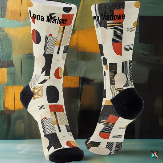 Moderne Beige en Rode Abstracte Patroon op maat Sokken