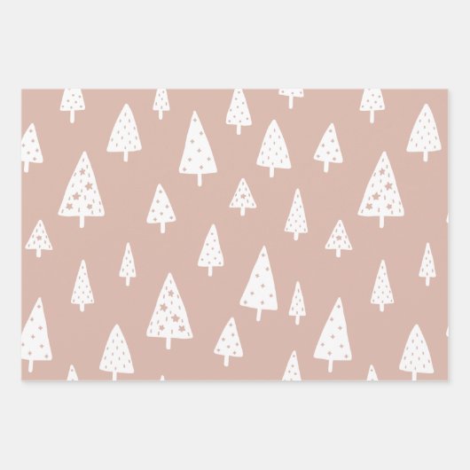 Moderne beige en witte kerstbomen Snowflakes Inpakpapier Vel (Voorkant 2)