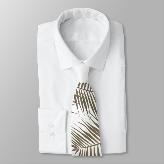 Moderne beige en witte palmbladeren stropdas (Gebonden)