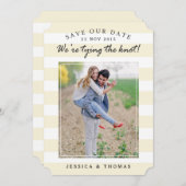 Moderne beige en witte strepen | De foto bewaart d Save The Date (Voorkant / Achterkant)