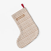 Moderne beige en witte strepen met naam kleine kerstsok (Achterkant (Hangend))
