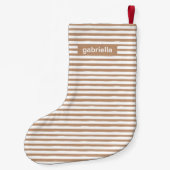 Moderne beige en witte strepen met naam kleine kerstsok (Achterkant)