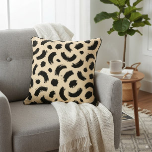 Moderne Beige en Zwarte Abstracte Brush Leopard st Kussen