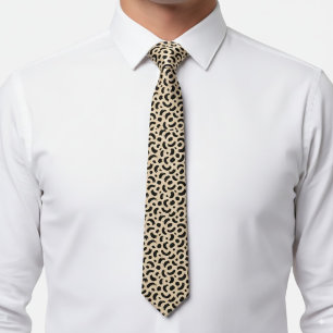 Moderne Beige en Zwarte Abstracte Brush Leopard st Stropdas