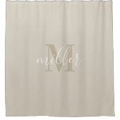 Moderne Beige familienaam Monogram Douchegordijn (Voorkant)