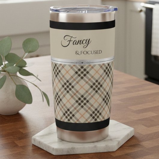 Moderne Beige Fancy en Gefocuste Boetiek Plaid Geïsoleerde Drinkbeker