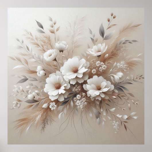 Moderne Beige Flowers 13 Poster (Voorkant)