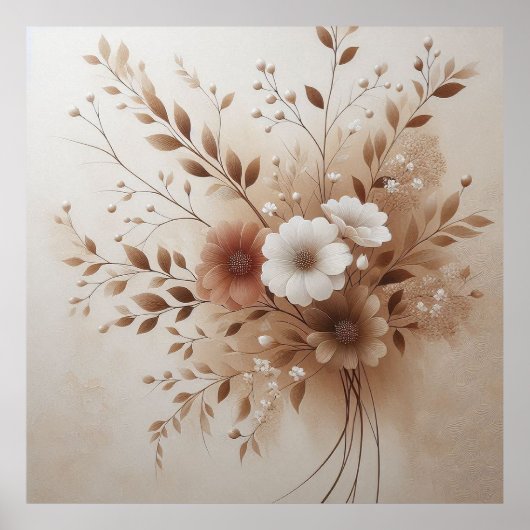 Moderne Beige Flowers 6 Poster (Voorkant)