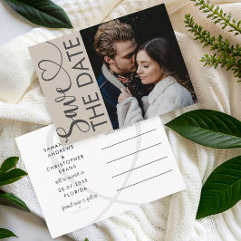 Moderne Beige Foto & Hart Save the Date Aankondigingskaart