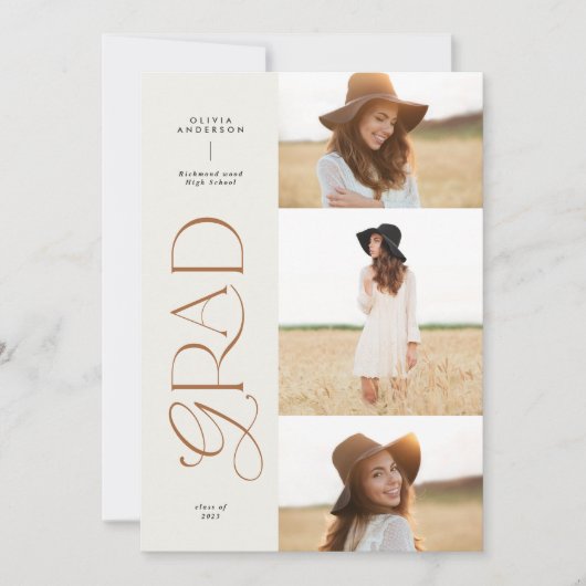 Moderne beige geometrische 3 afstuderen voor fotog aankondiging (Voorkant)