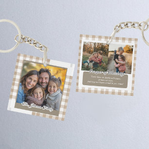 Moderne Beige Gepersonaliseerde Familiefoto Sleutelhanger