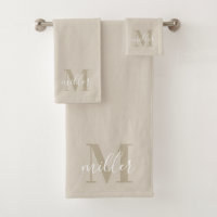 Moderne Beige Gepersonaliseerde Familienaam Monogr