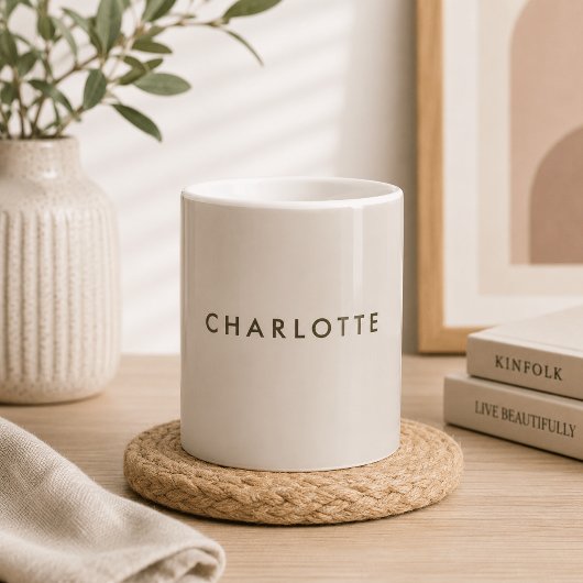 Moderne Beige Gepersonaliseerde Naam Koffiemok