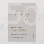 Moderne Beige & Gouden 50ste Verjaardagsuitnodigin Kaart (Voorkant)