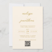 Moderne Beige Gouden Foto Monogram QR code Bruilof Kaart (Voorkant)