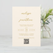 Moderne Beige Gouden Foto Monogram QR code Bruilof Kaart (Staand voorkant)