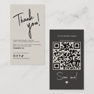 Moderne beige grijze bestelling dank u QR-code Visitekaartje