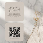 Moderne Beige Huwelijksdetailkaart met QR-code Informatiekaartje