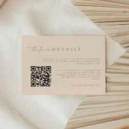 Moderne Beige Huwelijksdetails QR-code Bijlagekaar Informatiekaartje