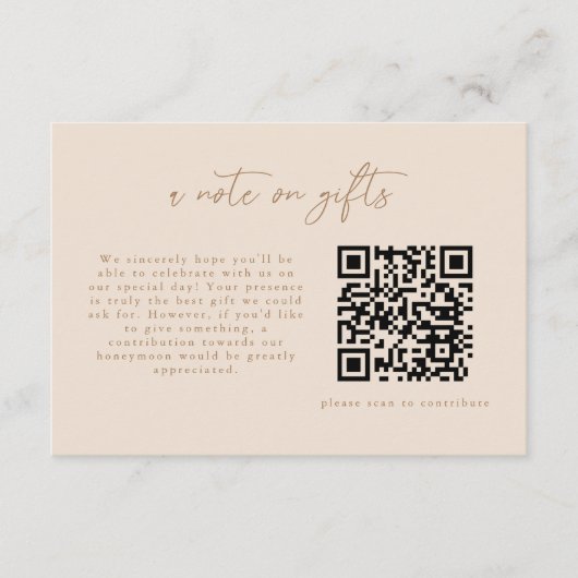 Moderne Beige Korte Giftinfo QR Code Informatiekaartje (Voorkant)
