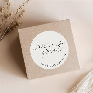Moderne Beige Liefde is Sweet Wedding Favoriet Ronde Sticker