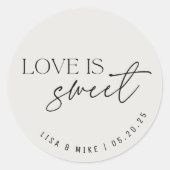 Moderne Beige Liefde is Sweet Wedding Favoriet Ronde Sticker (Voorkant)
