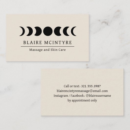 Moderne beige maan fasen elegant visitekaartje (Voorkant / Achterkant)