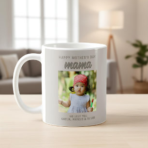 Moderne Beige Mama Kids Foto Moederdag  Koffiemok