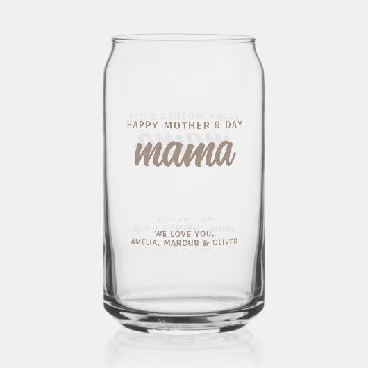 Moderne Beige Mama Kind Namen Moederdag Blikvorm Glas (Achterkant)